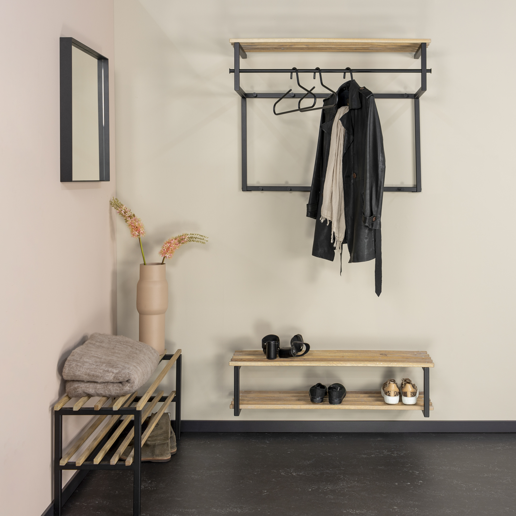 RIZZOLI (100 cm) Wall mounted coat rack - Black / Oak_6