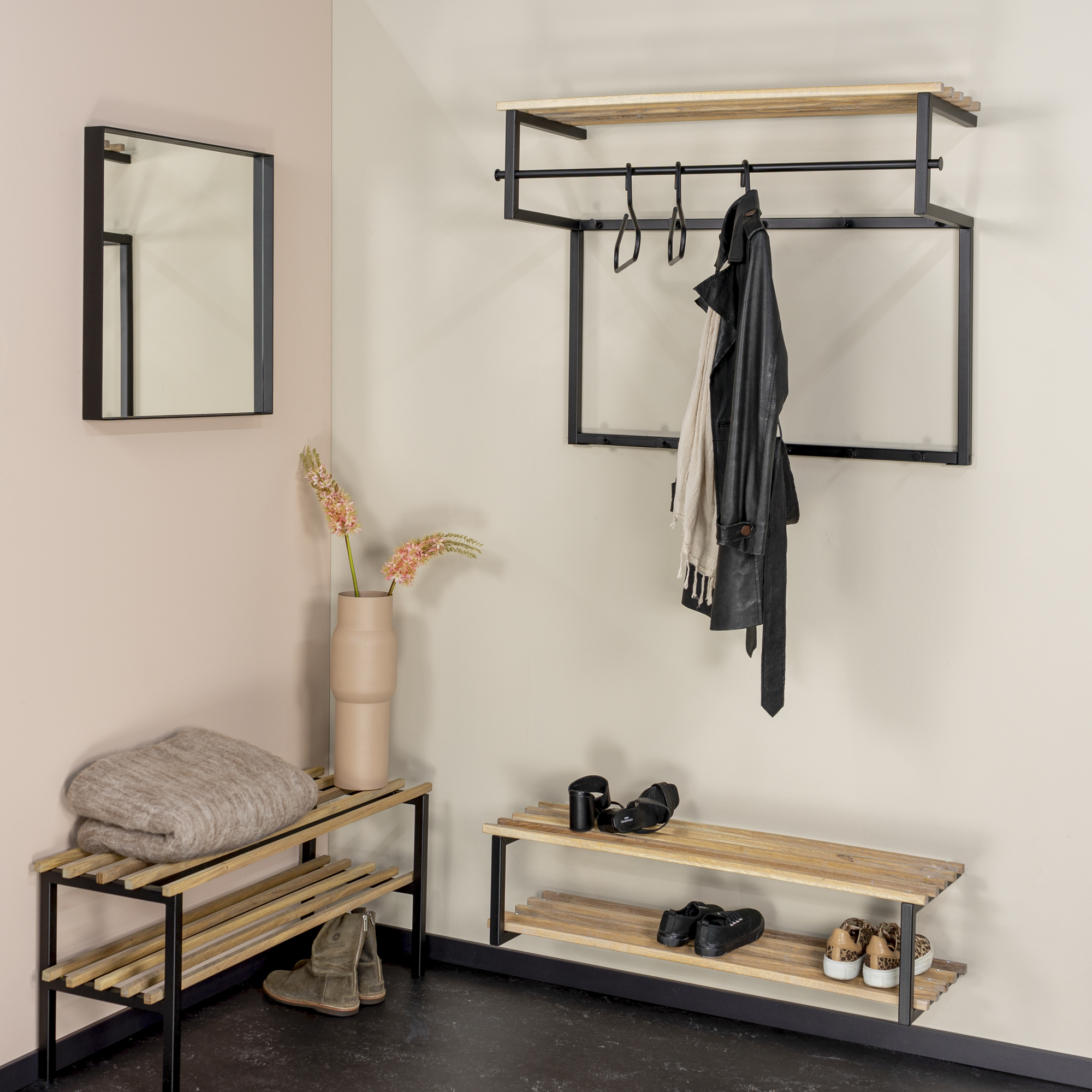 RIZZOLI (100 cm) Wall mounted coat rack - Black / Oak_1